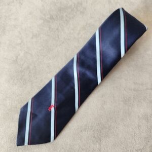 Yves Saint Laurent YSL necktie royal blue 100% silk red logo stripes tie luxury